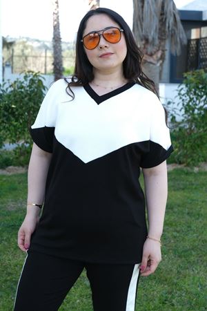 RENKTE BÜYÜK BEDEN BEYAZ V DETAY ALT ÜST TAKIM