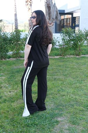 RENKTE BÜYÜK BEDEN BEYAZ ŞERİTLİ SİYAH İKİLİ TAKIM