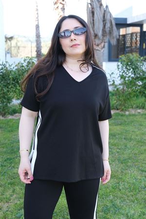 RENKTE BÜYÜK BEDEN BEYAZ ŞERİTLİ SİYAH İKİLİ TAKIM