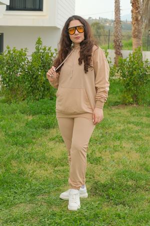 RENKTE KANGURU CEPLİ KAHVE ALT ÜST TAKIM