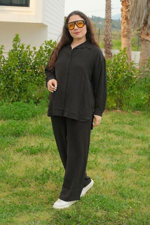 RENKTE BÜYÜK BEDEN KİLO GİZLEYEN SALAŞ SİYAH TAKIM