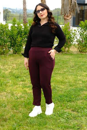 RENKTE DUBLE PAÇA CEPLİ VİŞNE ESNEK PANTOLON