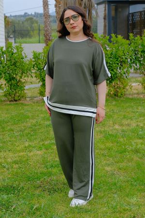 RENKTE BÜYÜK BEDEN ŞERİTLİ HAKİ YEŞİL TAKIM