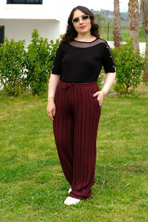 RENKTE BATTAL BEDEN BORDO DOKULU TREND PANTOLON