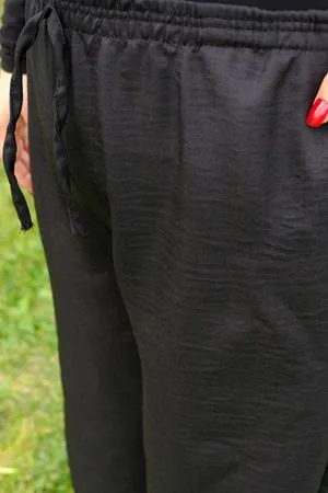 RENKTE BÜYÜK BEDEN SİYAH KETEN BOL PAÇA PANTOLON