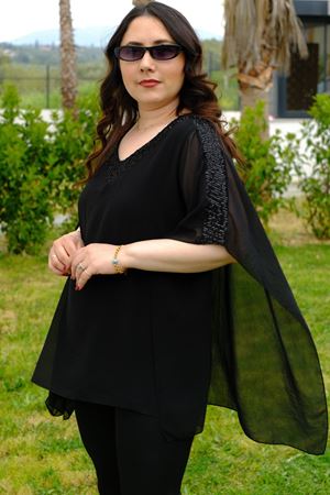 RENKTE BÜYÜK BEDEN ŞİFON PELERİN BLUZ