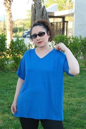 RENKTE ÖZEL ÜRETİM BÜYÜK BEDEN MAVİ BASİC T-SHİRT