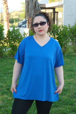 RENKTE ÖZEL ÜRETİM BÜYÜK BEDEN MAVİ BASİC T-SHİRT