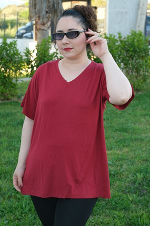 RENKTE ÖZEL ÜRETİM BÜYÜK BEDEN BORDO BASİC T-SHİRT