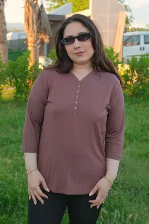 RENKTE KAHVE KAPRİ KOL ESNEK PENYE BLUZ