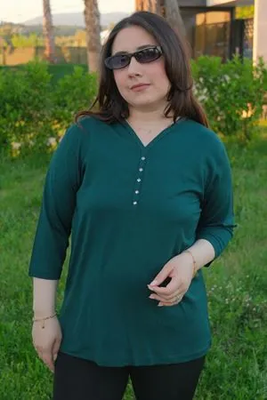 RENKTE YEŞİL KAPRİ KOL ESNEK PENYE BLUZ