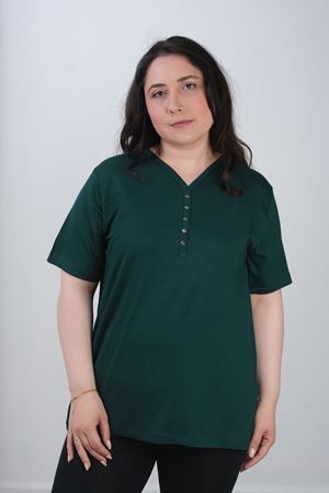 RENKTE YEŞİL KISA KOL ESNEK PENYE BLUZ