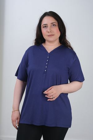 RENKTE LACİVERT KISA KOL ESNEK PENYE BLUZ