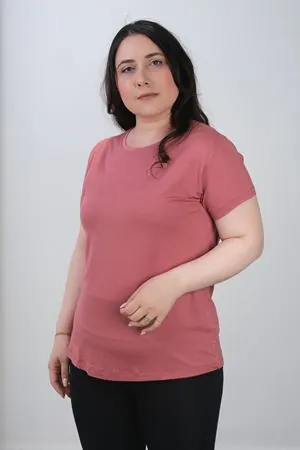 RENKTE BÜYÜK BEDEN SIFIR YAKA KISA KOL PUDRA BASİC TSHİRT
