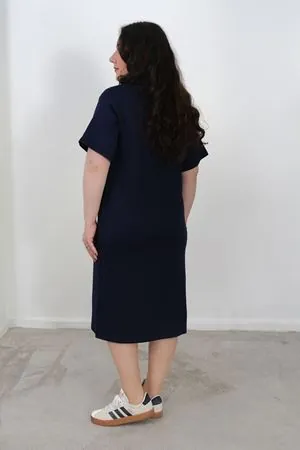 RENKTE BÜYÜK BEDEN ÇITÇIT DETAY LACİVERT ELBİSE
