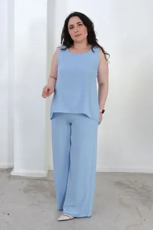 RENKTE BÜYÜK BEDEN AYROBİN KOLSUZ BEBE MAVİSİ TAKIM