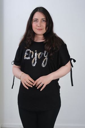 RENKTE BÜYÜK BEDEN ENJOY PULLU NAKIŞLI BLUZ