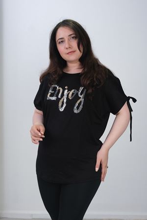 RENKTE BÜYÜK BEDEN ENJOY PULLU NAKIŞLI BLUZ