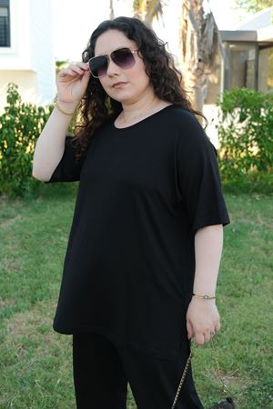 RENKTE ÖZEL ÜRETİM PAMUKLU ESNEK KISA KOLLU SİYAH  TAKIM