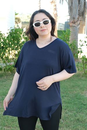 RENKTE ÖZEL ÜRETİM BÜYÜK BEDEN KOYU LACİVERT BASİC T-SHİRT