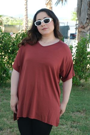 RENKTE ÖZEL ÜRETİM BÜYÜK BEDEN KİREMİT BASİC T-SHİRT