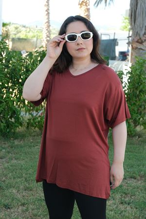 RENKTE ÖZEL ÜRETİM BÜYÜK BEDEN KİREMİT BASİC T-SHİRT