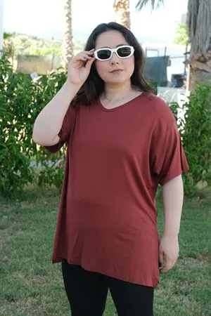 RENKTE ÖZEL ÜRETİM BÜYÜK BEDEN KİREMİT BASİC T-SHİRT