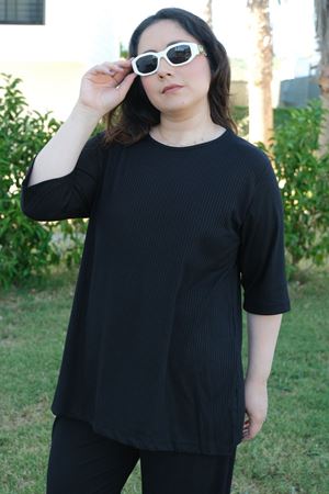 RENKTE ÖZEL ÜRETİM  DİRSEK KOL PAMUKLU SİYAH TAKIM