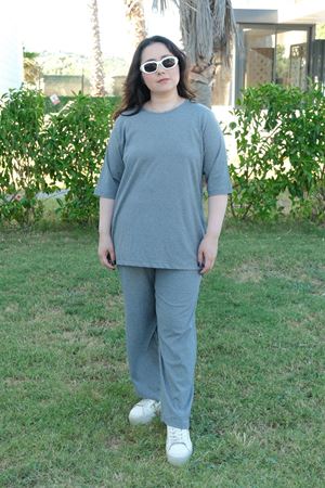 RENKTE ÖZEL ÜRETİM  DİRSEK KOL PAMUKLU GRİ TAKIM