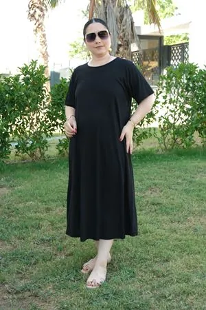 RENKTE ÖZEL ÜRETİM BATTAL PAMUKLU SİYAH ESNEK KAŞKORSE ELBİSE