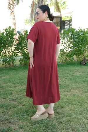 RENKTE ÖZEL ÜRETİM BATTAL PAMUKLU BORDO ESNEK KAŞKORSE ELBİSE