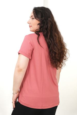 RENKTE BÜYÜK BEDEN ALTIGEN DESEN TAŞLI PUDRA BLUZ
