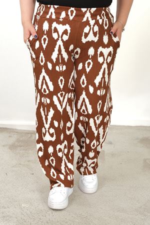 RENKTE BÜYÜK BEDEN CEPLİ BELİ LASTİKLİ  BOL PAÇA PANTALON