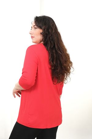 RENKTE BÜYÜK BEDEN DREAMS KELEBEK TAŞLI KAPRİ KOL KIRMIZI BLUZ