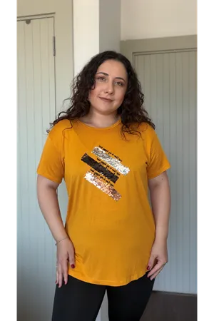 RENKTE BÜYÜK BEDEN ÇAPRAZ PULLU KISA KOL HARDAL BLUZ