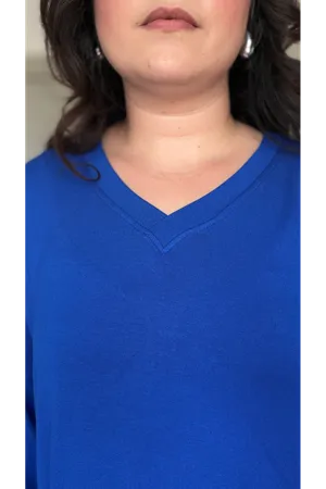 RENKTE ÖZEL ÜRETİM BÜYÜK BEDEN V YAKA YIRTMAÇLI UZUN KOL SAKS BLUZ