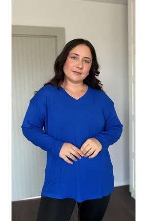 RENKTE ÖZEL ÜRETİM BÜYÜK BEDEN V YAKA YIRTMAÇLI UZUN KOL SAKS BLUZ