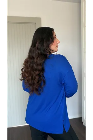 RENKTE ÖZEL ÜRETİM BÜYÜK BEDEN V YAKA YIRTMAÇLI UZUN KOL SAKS BLUZ