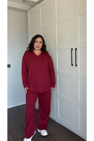 RENKTE ÖZEL ÜRETİM BÜYÜK BEDEN V YAKA BORDO TAKIM