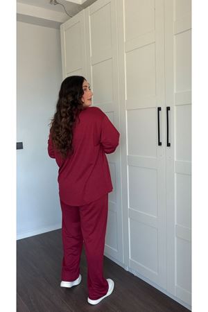 RENKTE ÖZEL ÜRETİM BÜYÜK BEDEN V YAKA BORDO TAKIM
