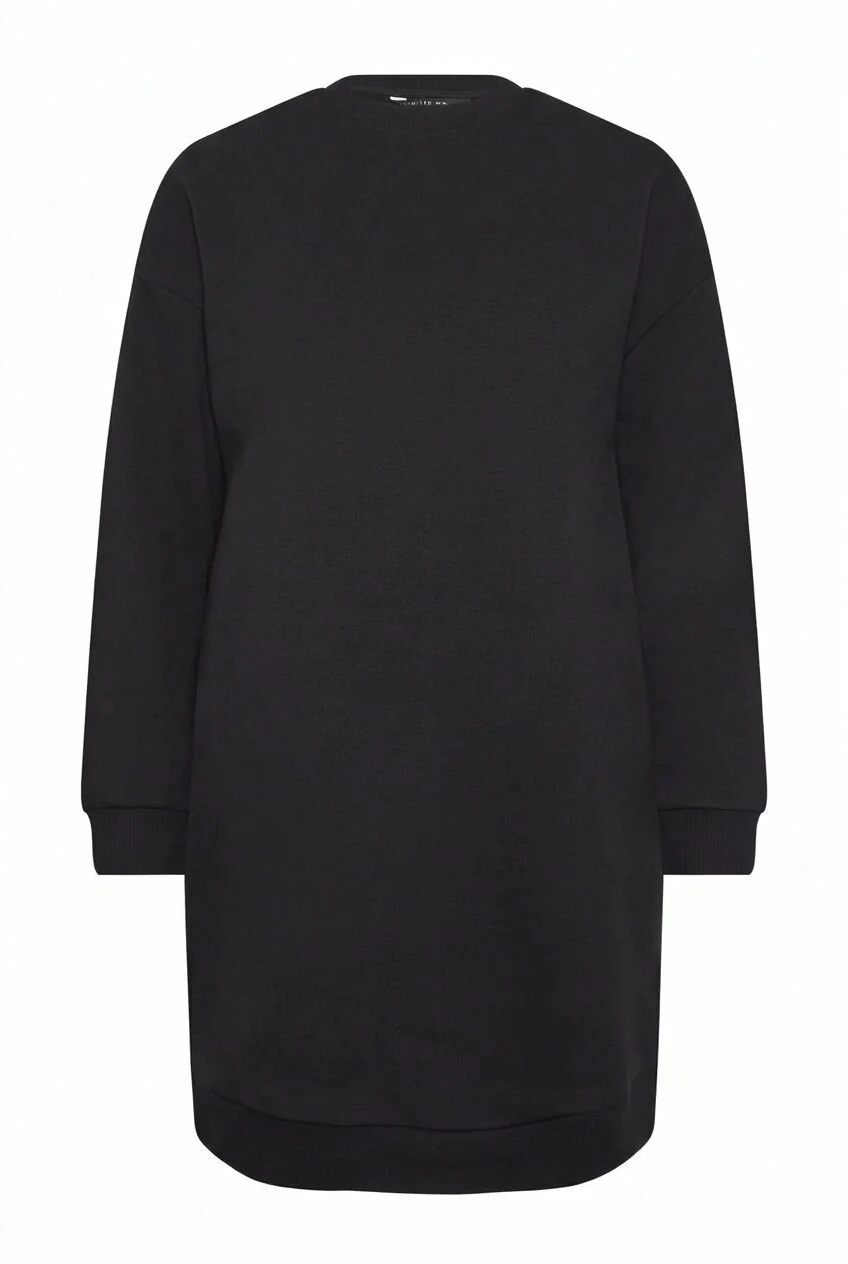 Renkte Bisiklet Yaka Uzun Kollu Kısa Sweat Elbise