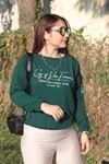 RENKTE BÜYÜK BEDEN KOL VE ÖN BASKILI BELİ LASTİKLİ YEŞİL SWEAT