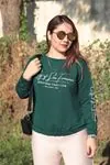 RENKTE BÜYÜK BEDEN KOL VE ÖN BASKILI BELİ LASTİKLİ YEŞİL SWEAT