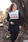 RENKTE BÜYÜK BEDEN FEMME BASKILI GARNİLİ SİYAH SWEAT
