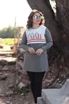 RENKTE BÜYÜK BEDEN FEMME BASKILI GARNİLİ GRİ SWEAT