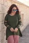 RENKTE BÜYÜK BEDEN FİLE DETAY HAKİ YEŞİL TRİKO BLUZ
