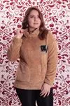 RENKTE BÜYÜK BEDEN DEGAJE YAKA KAHVE PELUŞ SWEAT