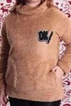 RENKTE BÜYÜK BEDEN DEGAJE YAKA KAHVE PELUŞ SWEAT