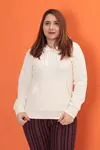 RENKTE BÜYÜK BEDEN KAPŞONLU KREM SWEAT