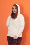 RENKTE BÜYÜK BEDEN KAPŞONLU KREM SWEAT
